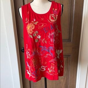 Johnny Was Red Embroidered Sleeveless Tank Top